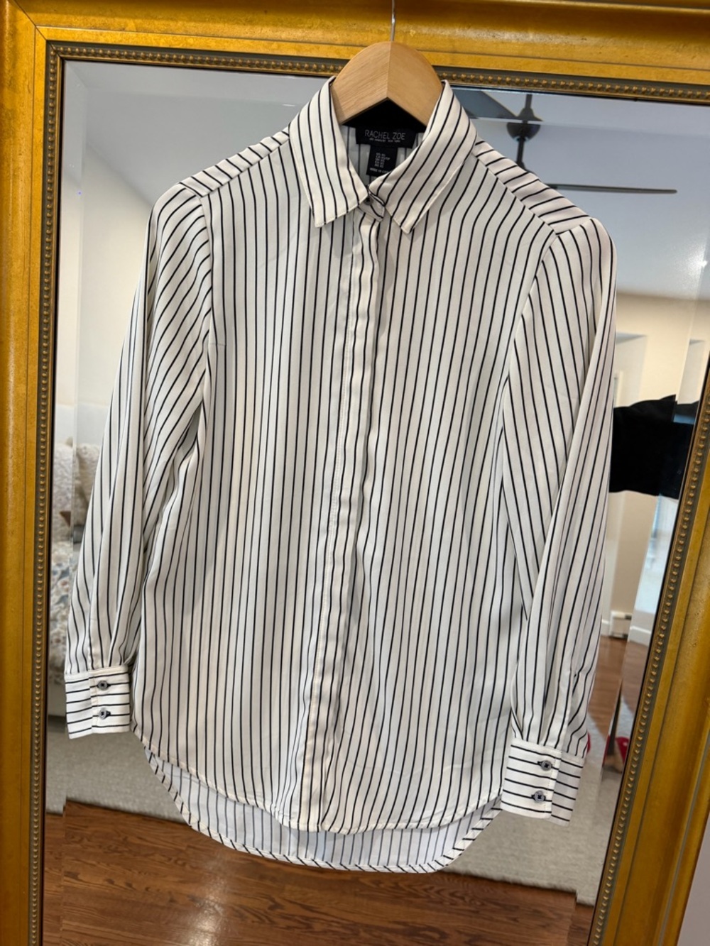 Rachel Zoe White Black Pinstripe Button-Down Shirt